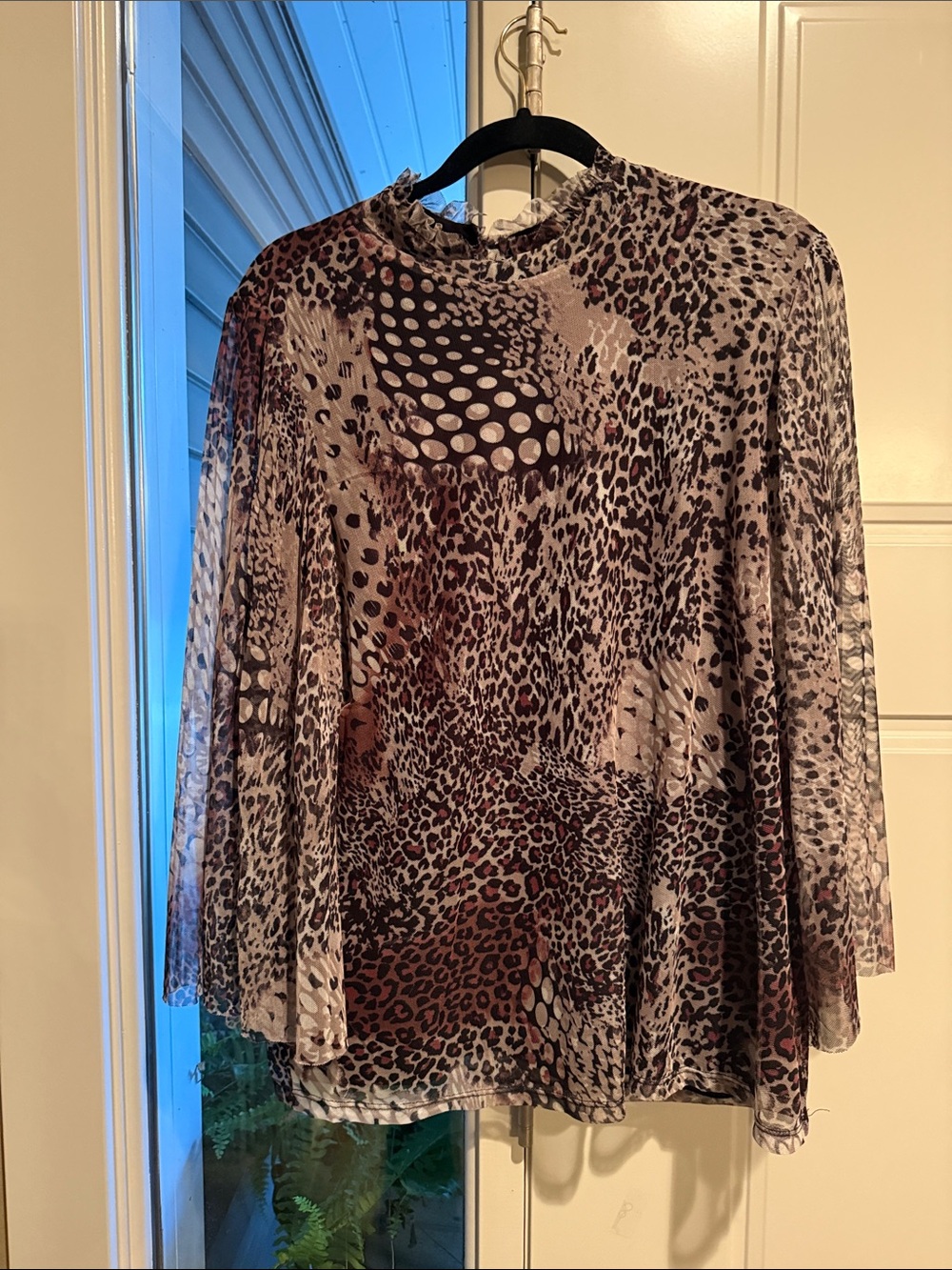 Chico's Brown and Black Mixed Animal Print Long-Sleeve Blouse